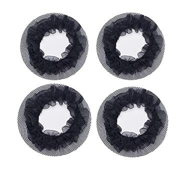 Imagem de iRIIRIO 4 peças redes de cabelo para coque com renda malha elástica cobertura para coque para bailarina dançarina bancária enfermeira skatista fixação de cabelo preto acessórios de cabelo de renda elástica para mulheres meninas (preto)
