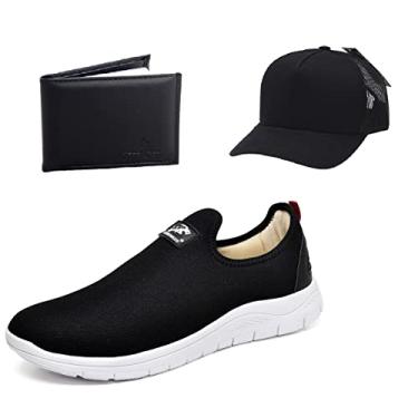 Imagem de Tênis Caminhada e Academia Masculino Com Boné e Carteira Cor:Preto;Tamanho:44;Genero:Masculino