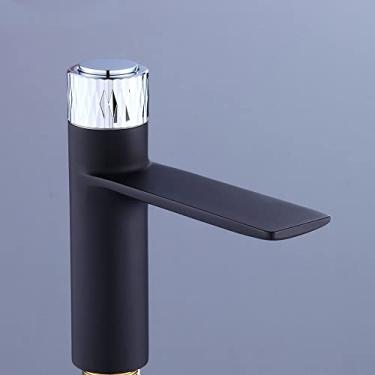 Imagem de Torneira de lavatório Torneira de botão de pressão para banheiro Misturador frio e quente Torneira de lavatório de latão cromado Montada no convés, preta e cromada