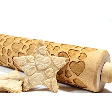 Imagem de Rolo de pino STODOLA em relevo com estampa de corações bonitos para assar biscoitos gravados tamanho grande 43 cm