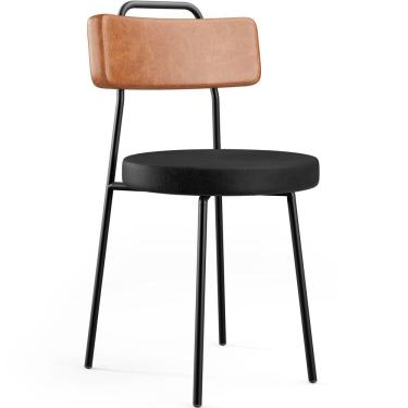 Imagem de Cadeira Decorativa Estofada Para Sala De Jantar Barcelona L02 Couríssimo Camel Preto - Lyam