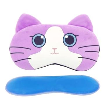 Imagem de Máscaras de Dormir Relaxante para os Olhos com Gel Térmico para Compressa Fria e Quente Reduz Olheiras Gatinho Rosa Laço Cansaço (Lilás MSK-04)