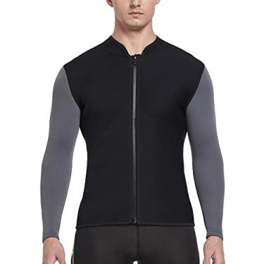 Imagem de DEHAI Jaqueta masculina feminina, neoprene de 2 mm, 3 mm, camisa de manga comprida e colete juvenil com zíper frontal sem mangas, esportes aquáticos para mergulho, natação, esqui aquático, surfe