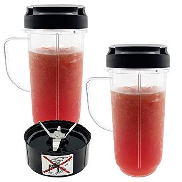 Imagem de Liquidificador pacote com 2 canecas altas de 623 g com tampas flip top to-go e lâmina cruzada com juntas, peças de reposição compatíveis com liquidificadores Magic Bullet Série 250W MB1001 MB1001B