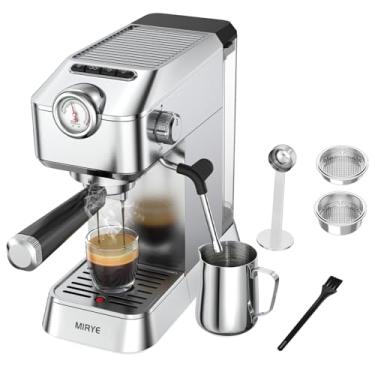 Imagem de MR Máquina de café expresso, máquina de café expresso de aço inoxidável de 20 bares para casa ou escritório com tanque de água removível, colher medidora, filtro de preparação, caneca de leite,