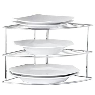 Imagem de Organizador Armário de Cozinha Prateleira Organizadora Porta Pratos de Canto Suporte Cromado