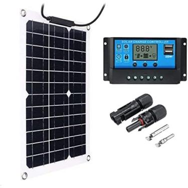 Imagem de Painel solar 100W, painel solar monocristalino flexível com controlador de carga solar 60a para carro, trailer, iate, camping, barco, painel solar + controlador 40A