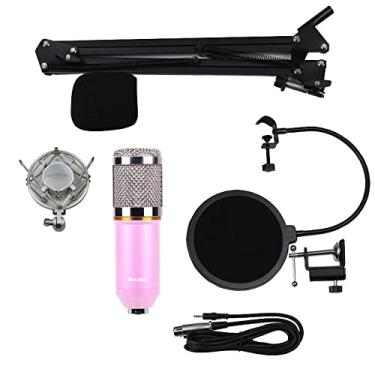 Imagem de Xiaojikuaipao Kit de microfone condensador BM800 rosa ajustável com suporte de choque - microfone de gravação profissional para canto, podcast, entrevistas - sistema de microfone vocal com suporte de