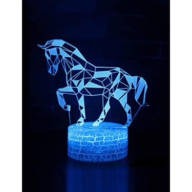 Imagem de SHDBHD Luz noturna de cavalo 3D – Lâmpada de ilusão 3D, lâmpada decorativa com mudança de cor com controle remoto para crianças, presentes de animais de cavalo para meninos