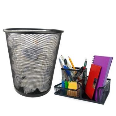 Imagem de Kit Organizador Mesa Escritório E Lixeira Home Office Preto - Markys S