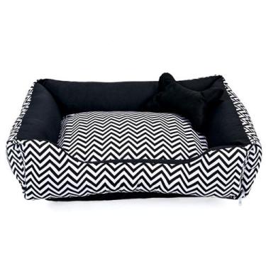 Imagem de Cama para Cachorro Médio 60X50 Com Zíper Estampa Chevron Preto - Lh En