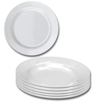Imagem de Kit 06 Prato Fundo Redondo Branco de Melamina 25cm Leve Plástico Resis