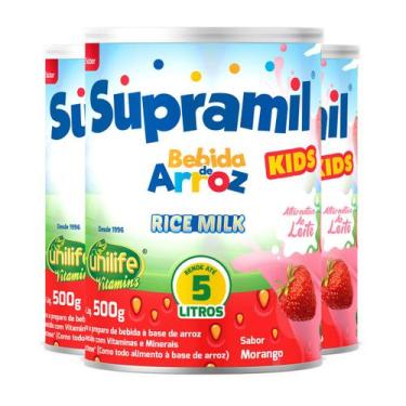 Imagem de Kit 3 Supramil Bebida de Arroz Kids Morango Unilife 500g