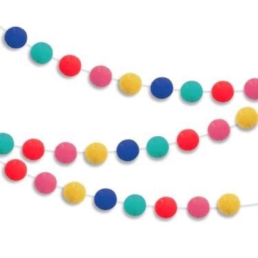 Imagem de Unique Guirlanda de pompom de feltro de Natal multicolorida vibrante, 2,1 m - 1 unidade | Decoração festiva para feriados e eventos