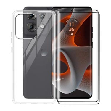 Imagem de KJYFOANI Capa para celular Motorola Edge 50 Pro com [2 unidades] protetor de tela, capa protetora de TPU de silicone macio transparente, anti-queda ultrafina para Motorola Edge 50 Pro (6,7 polegadas)