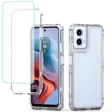 Imagem de Yodueiv Capa para Moto G34 5G, Motorola G34 XT2363-2 com protetor de tela de vidro temperado, capa protetora de telefone de 3 camadas transparente para Motorola Moto G34 5G transparente