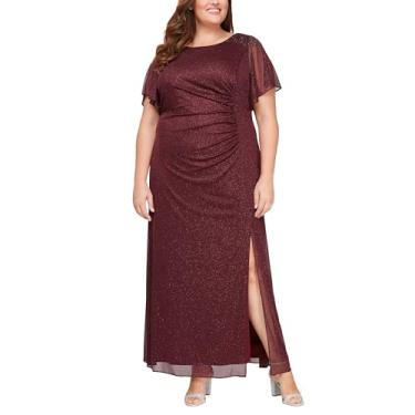 Imagem de S.L. Fashions Vestido longo formal plus size para mãe da noiva com enfeite de ombro e fenda frontal, Fig Flutter No Shawl, 50