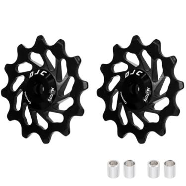 Imagem de DJC Roda de rolamento de cerâmica para bicicleta, 2 peças, rolo guia 11T 12T 13T 14T 15T 16T MTB Road Bike Derailleur traseiro para Shimano para Sram Pulley oilslick (preto, 2 peças 12T)