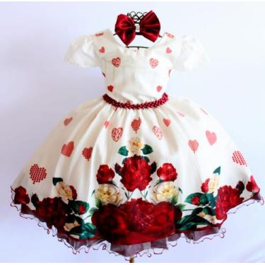 Imagem de Vestido Infantil Floral Marsala Formatura Daminha Luxo E Tiara - festa