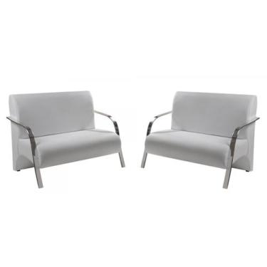 Imagem de Kit 2 Poltrona Vênus 2 Lugar Braço Alumínio DSalla Tecido Sintético   