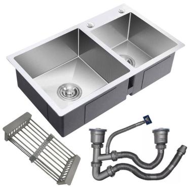 Imagem de Cuba Goumert Dupla Cozinha Luxo Escorredor Alimentos Louças Lava Escorre Limpa Pia Torneira Area Externa Limpeza