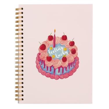 Imagem de Bnwepo Caderno rosa, caderno de bolo de cereja da sorte com sensação preppy moderno, caderno feminino, material de escritório rosa, acessórios de mesa rosa, caderno espiral de capa dura, 14 x 21 cm