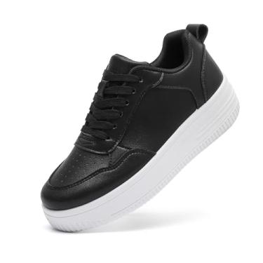 Imagem de MEMON Tênis feminino moderno, tênis plataforma com cadarço, tênis casual leve, tênis esportivo confortável para caminhada, Preto, 35