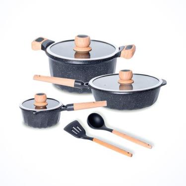 Imagem de Conjunto Panelas Revestimento Antiaderente Mármore Cerâmico 3 peças Pr