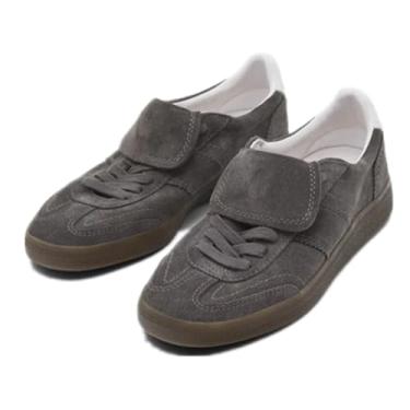 Imagem de Sapatos de treinamento vintage feminino de couro bovino tênis feminino flip up língua sapatos meninas, Cinza, 36