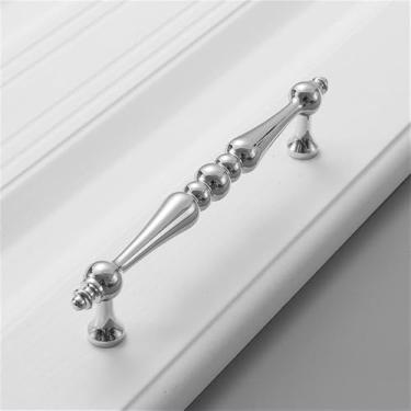 Imagem de Puxador de gaveta de latão redondo simples moderno de cobre puro dourado leve, puxador de guarda-roupa vintage prateado todo em cobre americano, prata brilhante, 128 mm