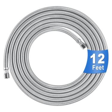 Imagem de Kit de linha de água para geladeira, mangueira universal trançada de aço inoxidável de 3,5 m com conexões de compressão de latão de 1/4 - tubo interno de grau alimentício linha de água para máquina de