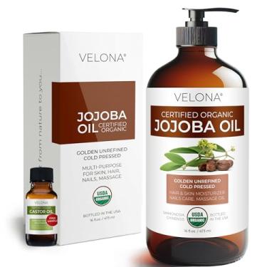 Imagem de velona USDA Certified Organic Jojoba Oil - 16 oz in Glass Bottle,100% Pure and Natural,Golden, Unrefined, Cold Pressed, Hexane Free