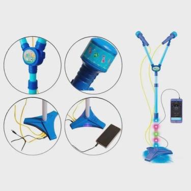 Imagem de Microfone Duplo Infantil Pedestal Azul Amplificador Musical - Yeet