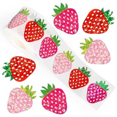 Imagem de Whaline Adesivos de morango, rolo de laser, rosa, vermelho, fruta, fruta, 3 cores, decalques autoadesivos à prova d'água para decoração de envelopes, scrapbook, artigos de festa de aniversário, 500