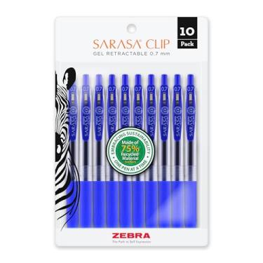 Imagem de Zebra Pen Caneta de gel retrátil Sarasa Clip, ponta média, 0,7 mm, tinta azul, pacote com 10 (42321)
