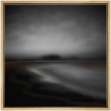 Imagem de SIGNFORD Impressão em tela emoldurada arte de parede paisagem preto e branco abstrato monocromático gradiente ilustrações zen rústico para sala de estar, quarto, escritório - 61 cm x 61 cm natural