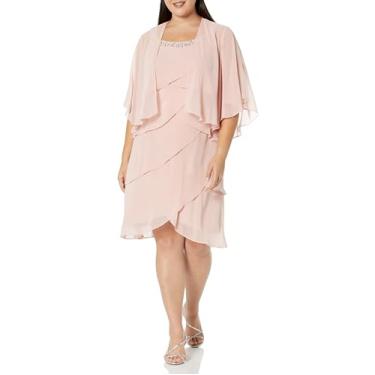 Imagem de S.L. Fashions Vestido feminino plus size de chiffon com decote de contas, Camada rosa desbotada, 54
