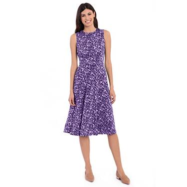 Imagem de London Times Vestido feminino sem mangas e flare, Tulipa violeta/branco macio, 25 Plus Size
