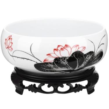 Imagem de PRETYZOOM Vaso De Lótus Hidropônico Vaso De Lótus Suculentas Bacia De Cerâmica Com Base Para Flores De Jardim