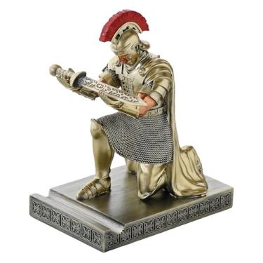 Imagem de CYXStar Porta-canetas Roman Prefect Warrior Knight Ornamento de Resina Guarda Pretoriana para celular, acessórios de mesa e organizador para escritório com abridor de cartas (Bronze)
