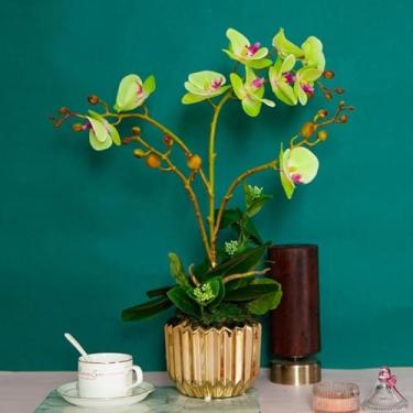 Imagem de DCYEQRQ Orquídeas falsas com vaso de flor artificial de seda artificial Phalaenopsis flores 54 cm vaso falso decoração de casa floral falso