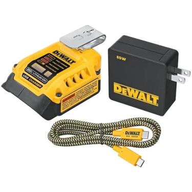 Imagem de DEWALT Carregador de bateria e kit de carregamento USB de parede, para baterias Dewalt de 20 V e 60 V, carrega dispositivos de até 100 W com porta USB-C ou 12 W usando porta USB-A (DCB094K)