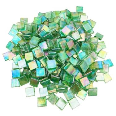Imagem de Azulejos de mosaico de jade de gelo de 500 g, peças de mosaico de vidro quadrado de 1,5 cm para artesanato, 250 peças de material de quebra-cabeça de pintura de corte fácil cortado à mão (verde menta