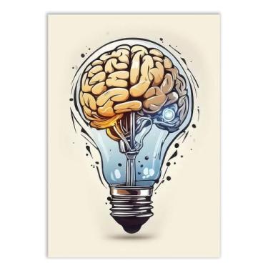 Imagem de Placa Decorativa Psicologia Ilustração Cérebro Lâmpada Decoração Poster Quarto Sala