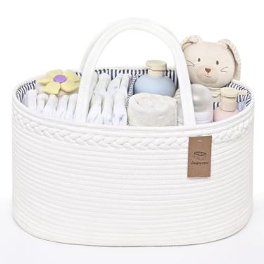 Imagem de Organizador de fraldas para bebês, cesta de fraldas de corda de algodão, cesta de bebê para trocador, berçário, carro, caixa de armazenamento de trocador com divisor removível, presentes de chá de