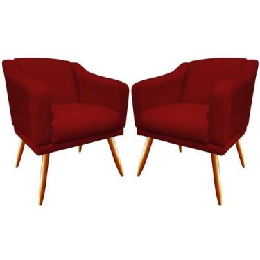 Imagem de Kit 2 Poltronas Decorativa Atena Suede Vermelho Pés Madeira Mz Decor -
