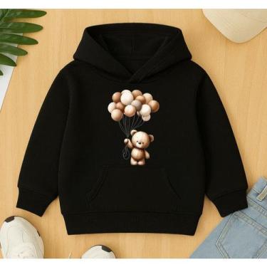 Imagem de Moletom Canguru Infantil Estampa Urso Balões Pelúcia Desenho Blusa De 