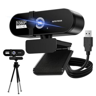 Imagem de Webcam Full HD 1080P com Microfone Embutido, USB Plug & Play, Ângulo Ajustável de 360°, Tripé Incluso, Proteção de Privacidade, Ideal para Chamadas, Gravações, Streaming e Home Office