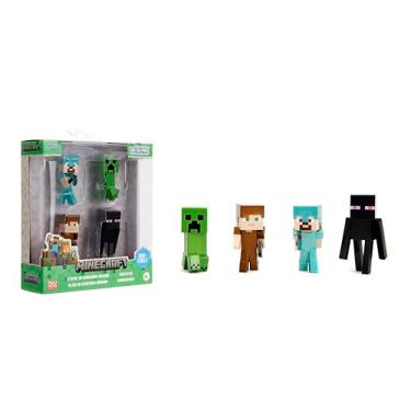 Imagem de Jada Minecraft 2.5" MetalFigs 4-Pack - Includes Steve in Diamond Armor, Alex in Leather Armor, Enderman & Creeper