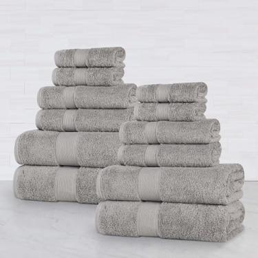 Imagem de SUPERIOR Oregon Conjunto de toalhas de algodão orgânico de 12 peças, toalhas pesadas para uso diário do banheiro, absorvente, essencial de banho ecológico de pelúcia, inclui 4 banheiros, 4 mãos, 4